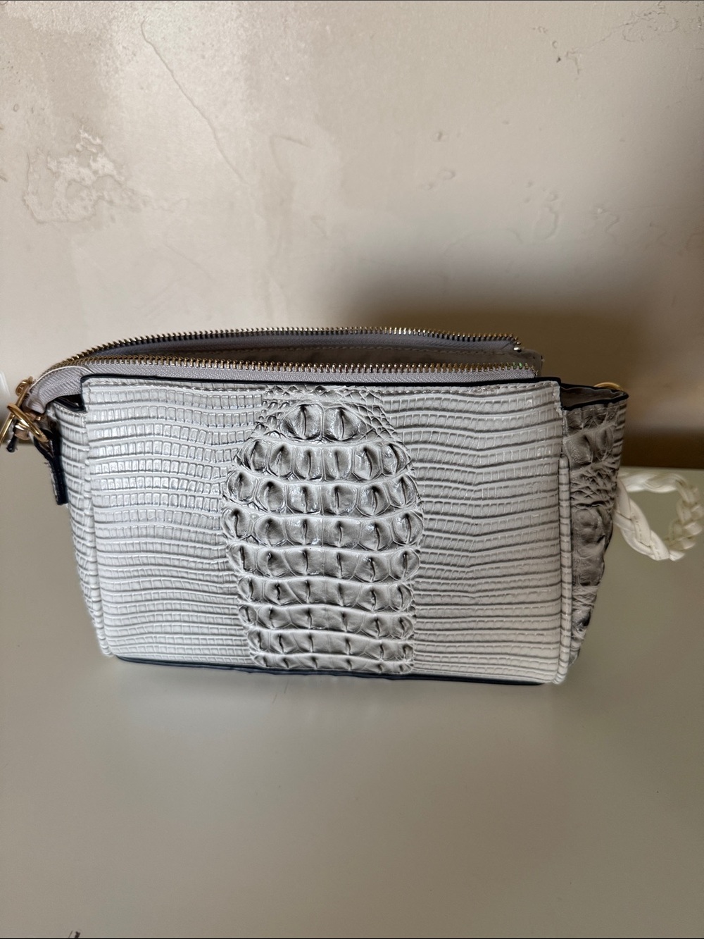 Croc-Embossed White Crossbody Bag